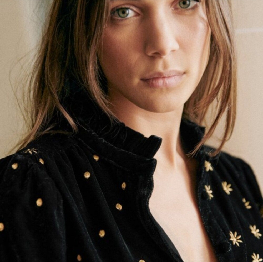 Sezane Black Velvet Dress with Gold Accents - Picture 8 of 8